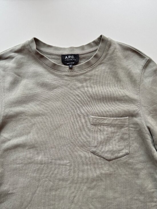 APC Worker Crew Neck Sage Green Cotton Terry Pocket Sweatshirt, Size XS - Picture 4 of 9